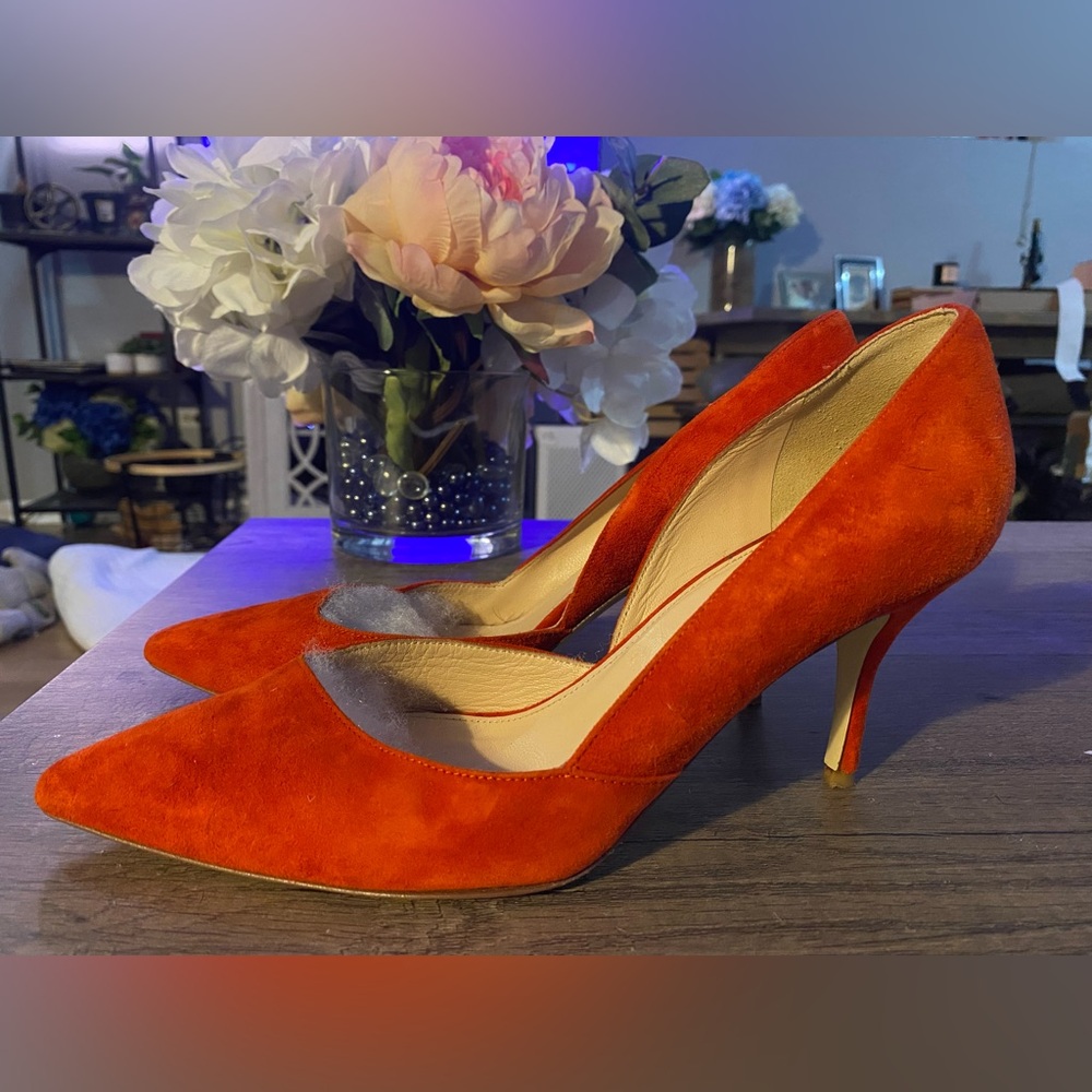 J. Crew Red/Orange d’Orsay Suede Heels